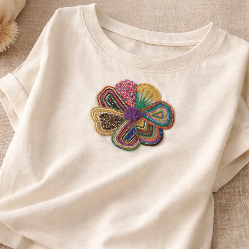 Embroidered T-Shirt Flor Pop