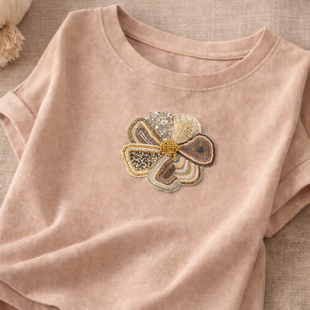 Embroidered T-Shirt Flor Pop